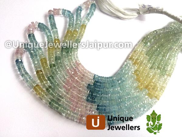 Multi Aquamarine Faceted Tyre Beads